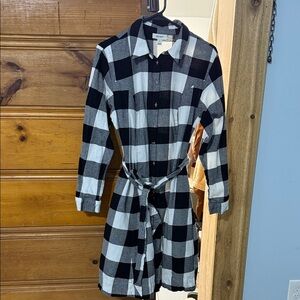 Macy's Black and White Checkered Long Sleeve Dress